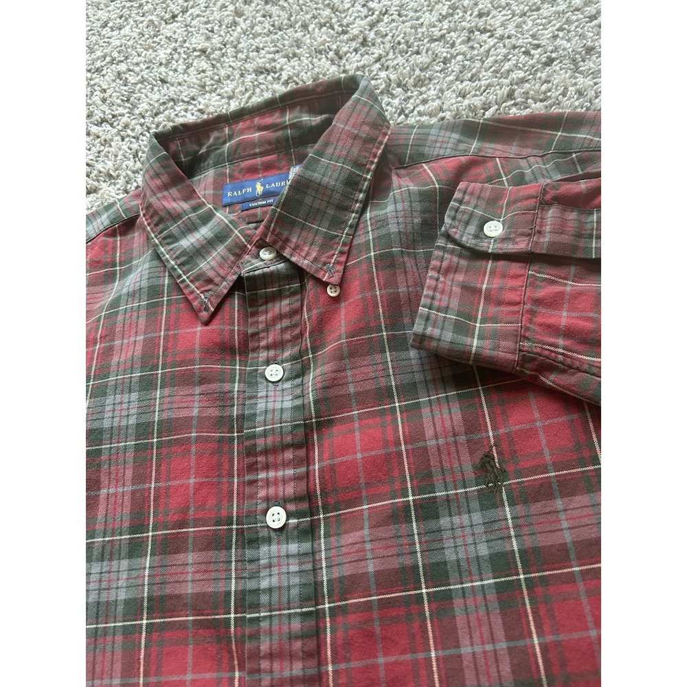 Ralph Lauren Men's XXL Custom Fit Red/Green Plaid Long Sleeve Button Down